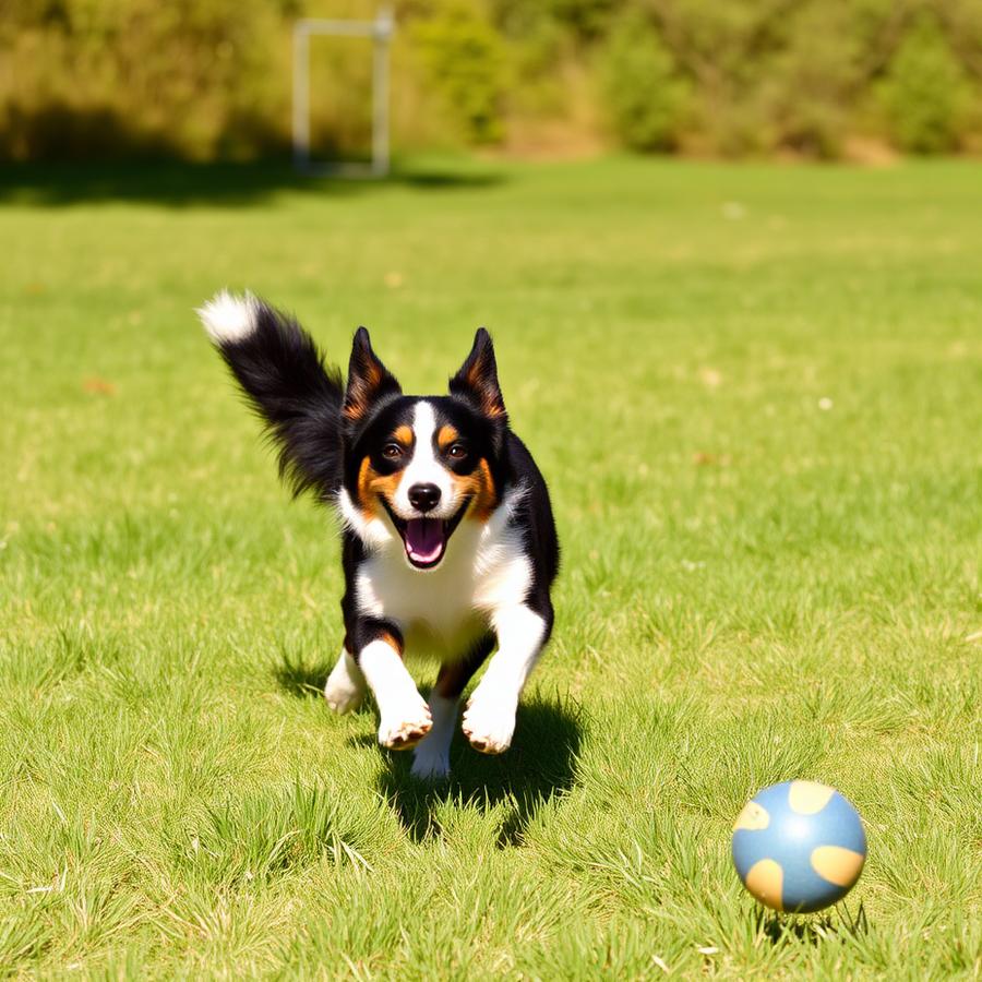 Collie running outdoors after a ball